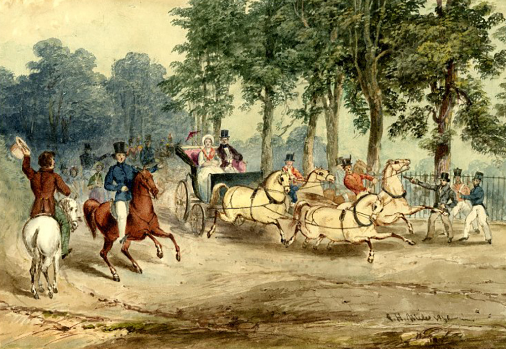 Edward Oxford shooting at Queen Victoria, 1840. Wikimedia Commons, British Museum.