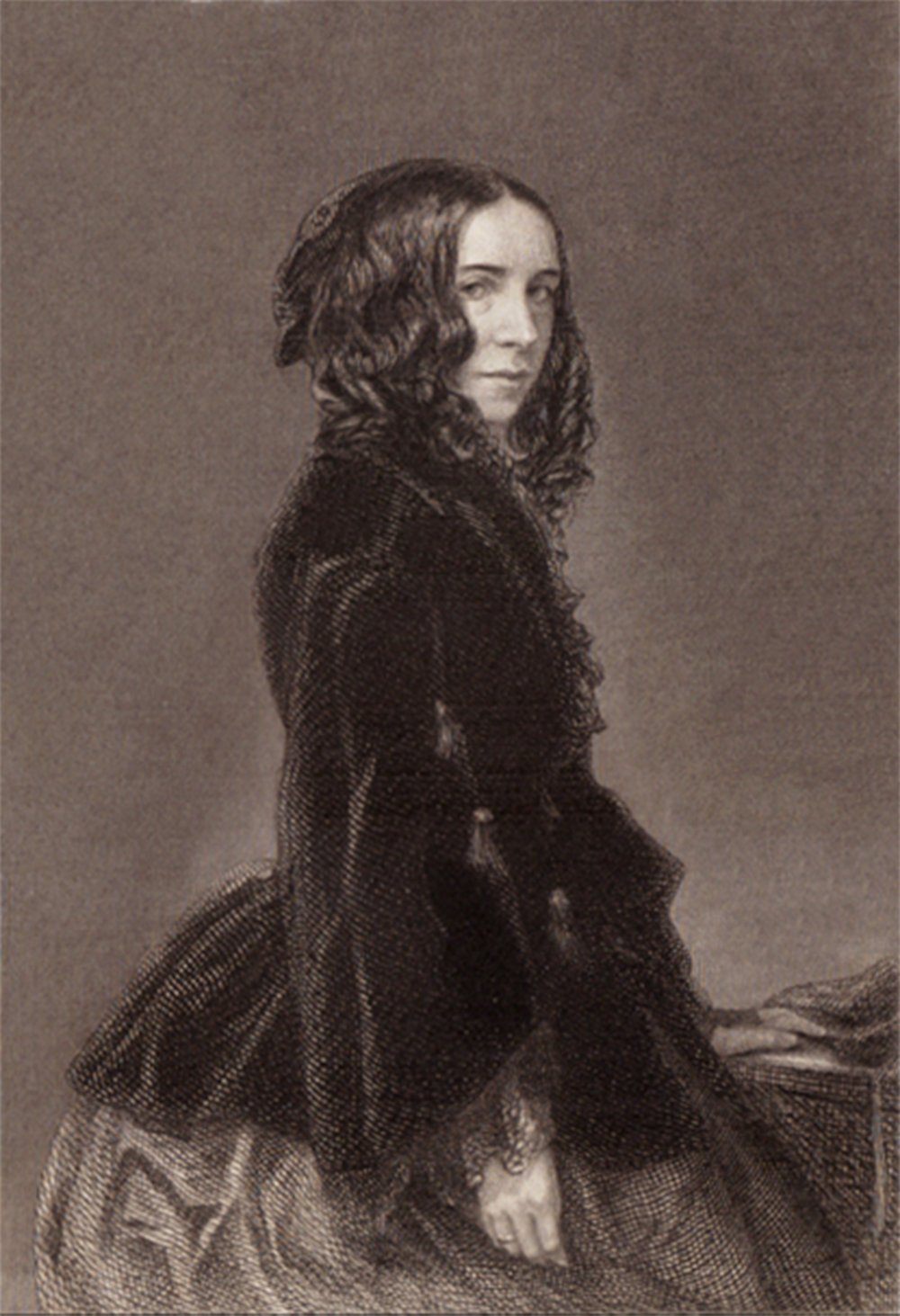 Elizabeth Barrett Browning, by Macaire Havre, engraving by T.O. Barlow, 1859.