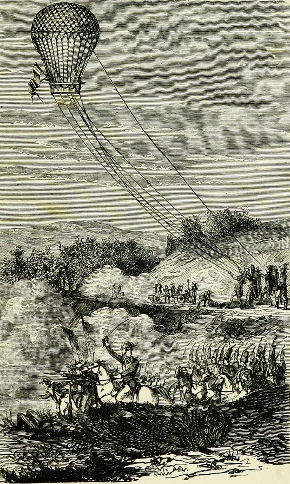 Employment of balloon at the Battle of Fleurus, illustration from “Wonderful balloon ascents: or, the conquest of the skies; a history of balloons and balloon voyages,” 1888. Wellcome Collection.