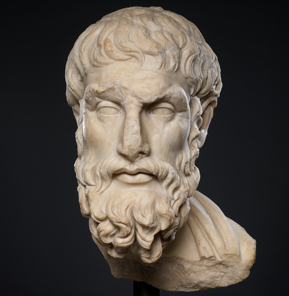 Marble head of Epicurus, second century, Roman. The Metropolitan Museum of Art, Rogers Fund, 1911.