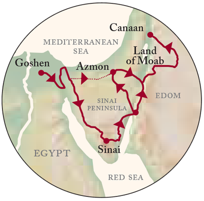 map showing the wandering of the Israelites