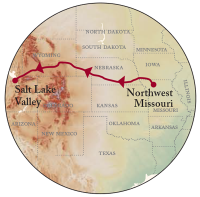 map showing the route of exodus for the Mormons