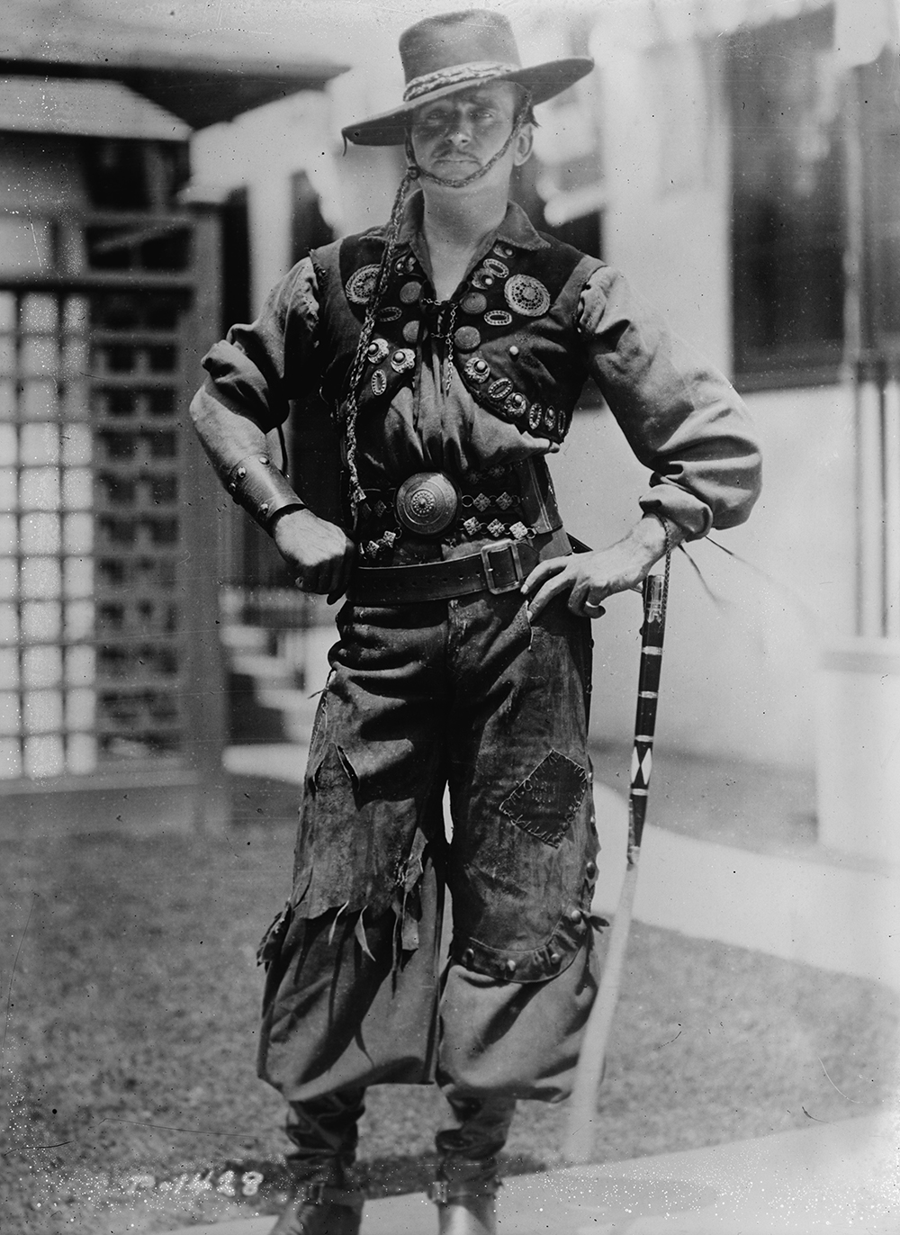 Black-and-white photograph of a man with a mustache in a gaucho costume.