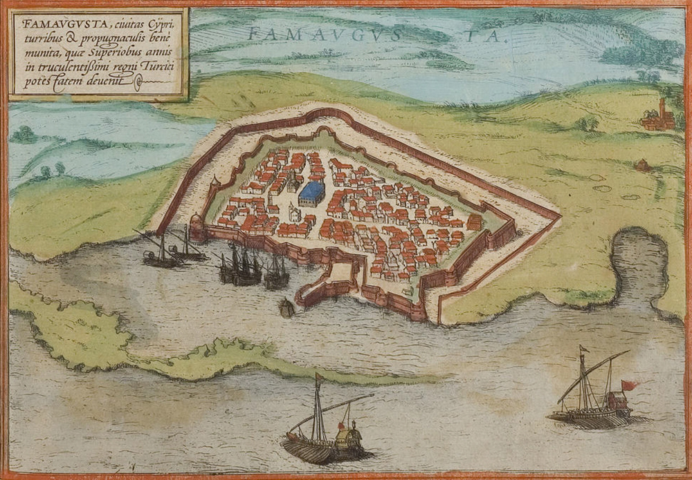 Famagusta, engraving by Franz Hogenberg, from a 1582 edition of Civitates Orbis Terrarum (1572), Vol. 1, ed. Georg Braun. Wikimedia Commons, Universitätsbibliothek Heidelberg.