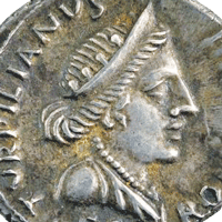 Profile of a woman’s head on a coin
