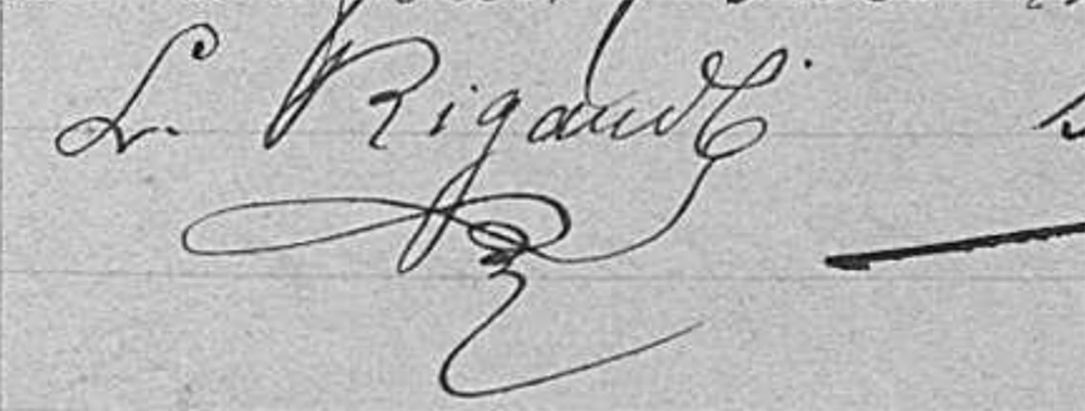 Signature of L. Rigaud on his son’s acte de naissance. État Civil d’Haïti. Record photographed by FamilySearch.Org