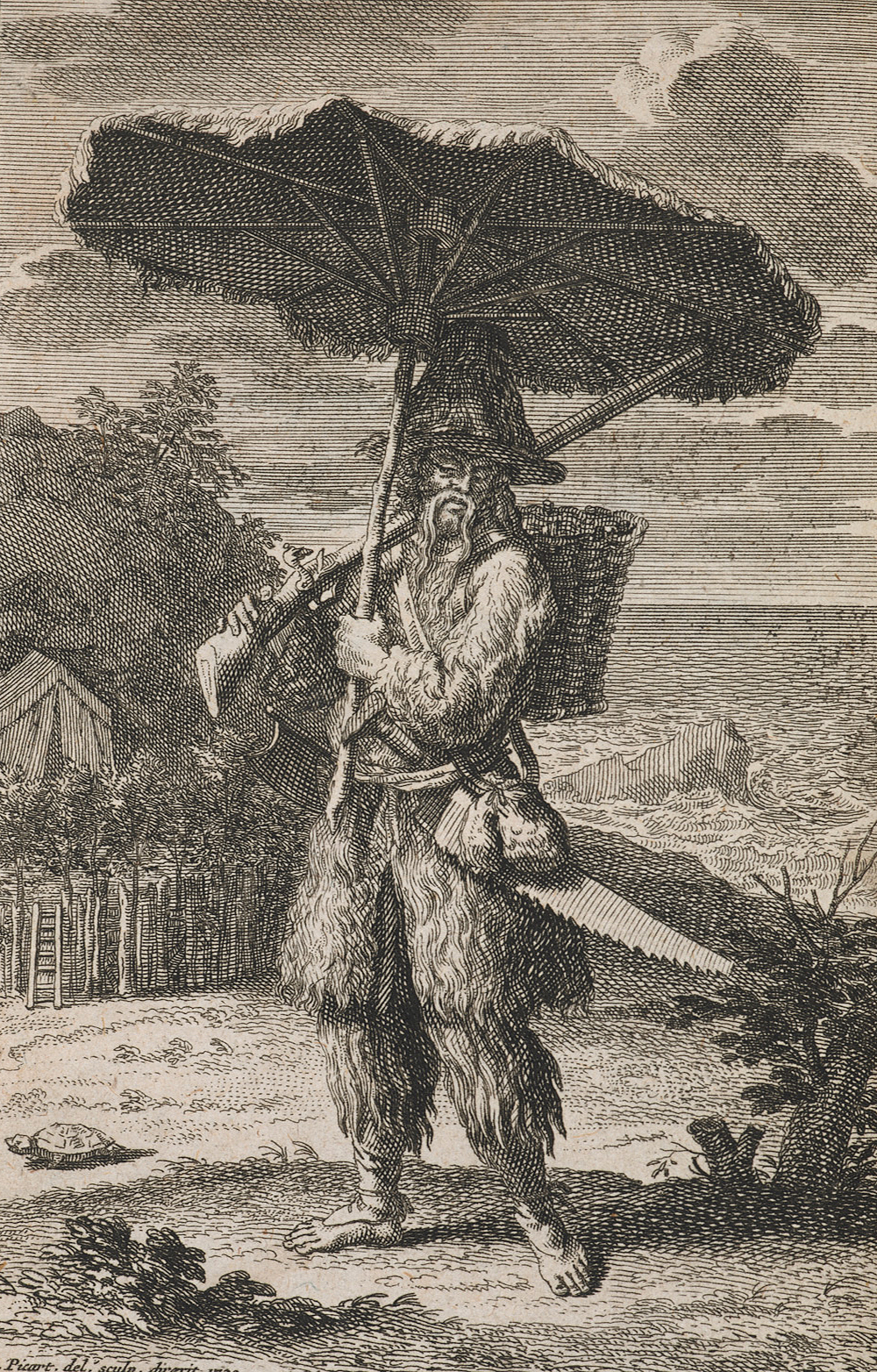 Robinson Crusoe, by Bernard Picart, 1720. British Library.