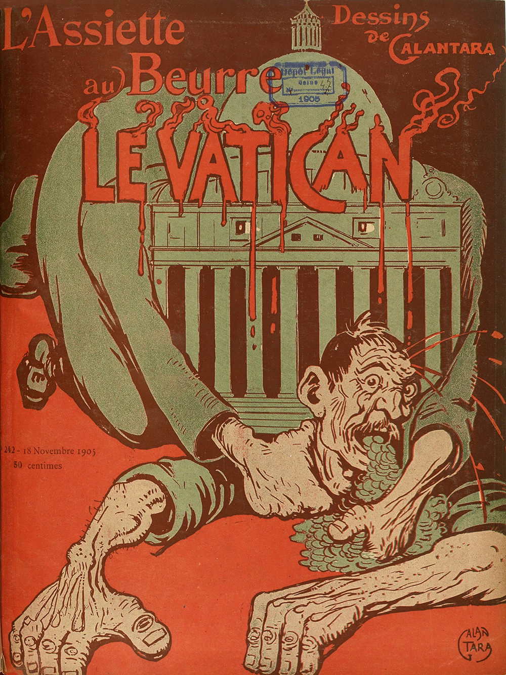“Le Vatican,” front page of L’Assiette au Beurre, by Gabriele Galantara, November 18, 1905. Wikimedia Commons.