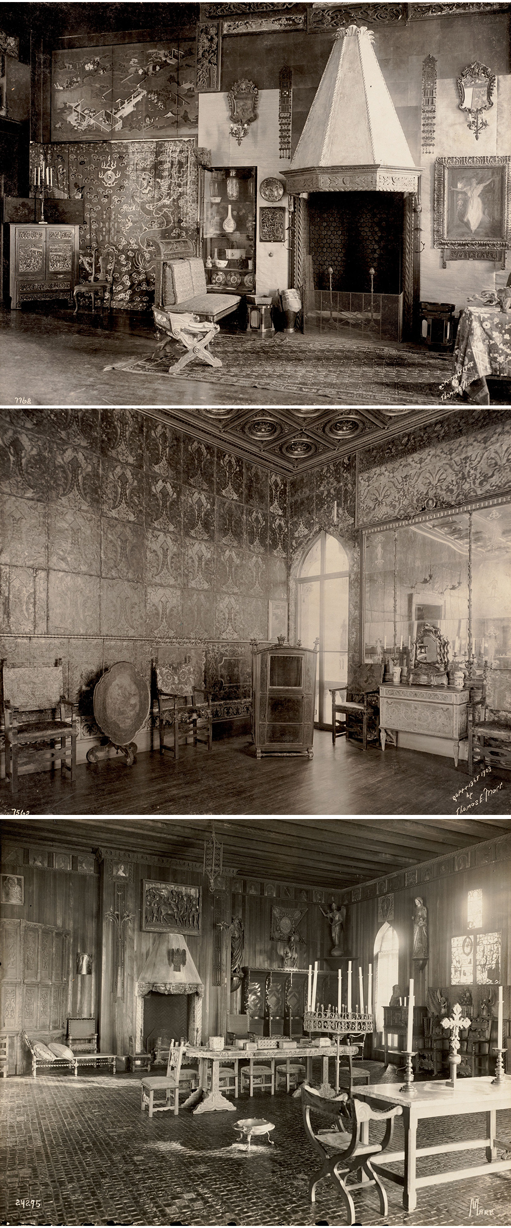 Top: Chinese room at the Isabella Stewart Gardner Museum, 1903. Middle: Veronese room, c. 1903. Bottom: Gothic room, 1903. Photographs by Thomas E. Marr.