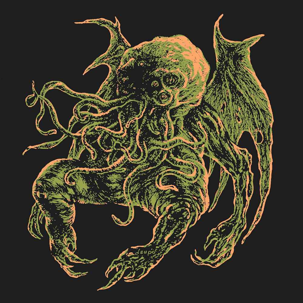 “Great Old One Cthulhu, though dead, still dreams,” by David Gassaway, 2015. India ink, digitally colored.