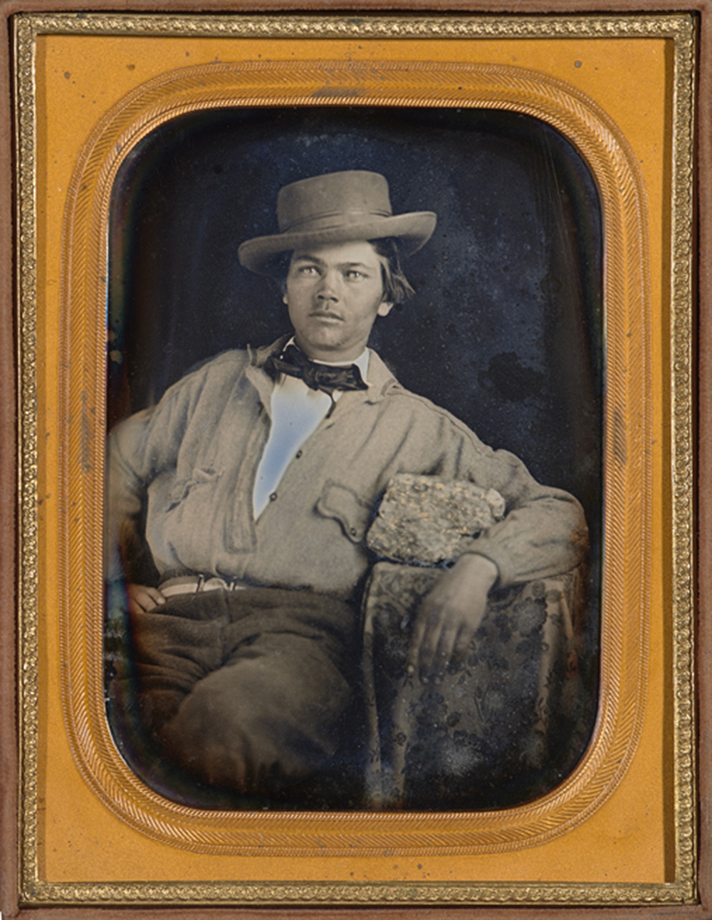 California gold miner with gold ore, quarter-plate daguerreotype, by James M. Ford, c. 1855. The Nelson-Atkins Museum of Art.