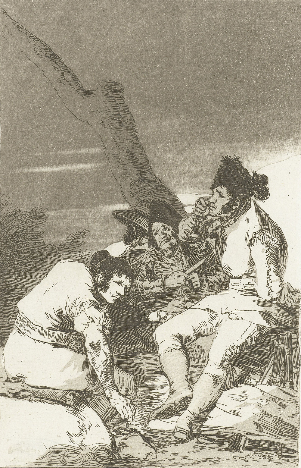 Four smugglers waiting at a tree, from the Los Caprichos series, by Goya, c. 1797–99. Rijksmuseum.