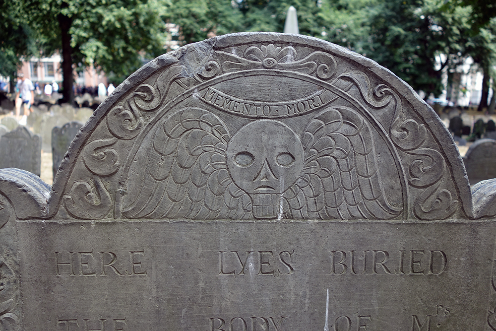 A gravestone at Granary Burying Ground in Boston, 2016. Photograph by Allison C. Meier.