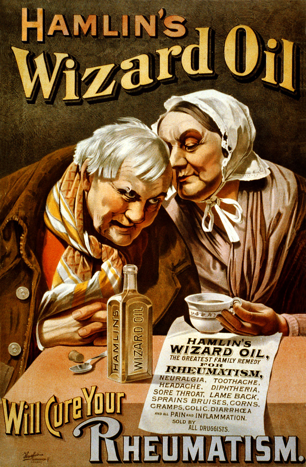 Hamlin’s Wizard Oil advertisement by Hughes Lithographers, 1890.