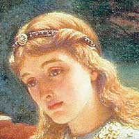 Woman with long blond hair looking down