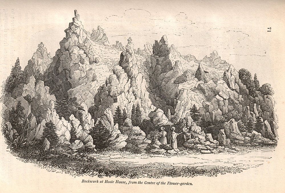 Rockwork at Hoole House from the Center of the Flower Garden, from the Gardener’s Magazine, 1838.