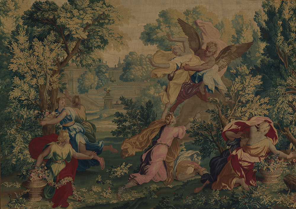 Boreas and Orithyia from a set of scenes from Ovid’s <em>Metamorphoses</em>, by René Antoine Houasse, designed c. 1690, woven before 1730. The Metropolitan Museum of Art, Gift of Frances L. Kellogg, 1977. Boreas and Orithyia from a set of scenes from Ovid’s Metamorphoses, tapestry by René Antoine Houasse, designed c. 1690, woven before 1730. The Metropolitan Museum of Art, Gift of Frances L. Kellogg, 1977.