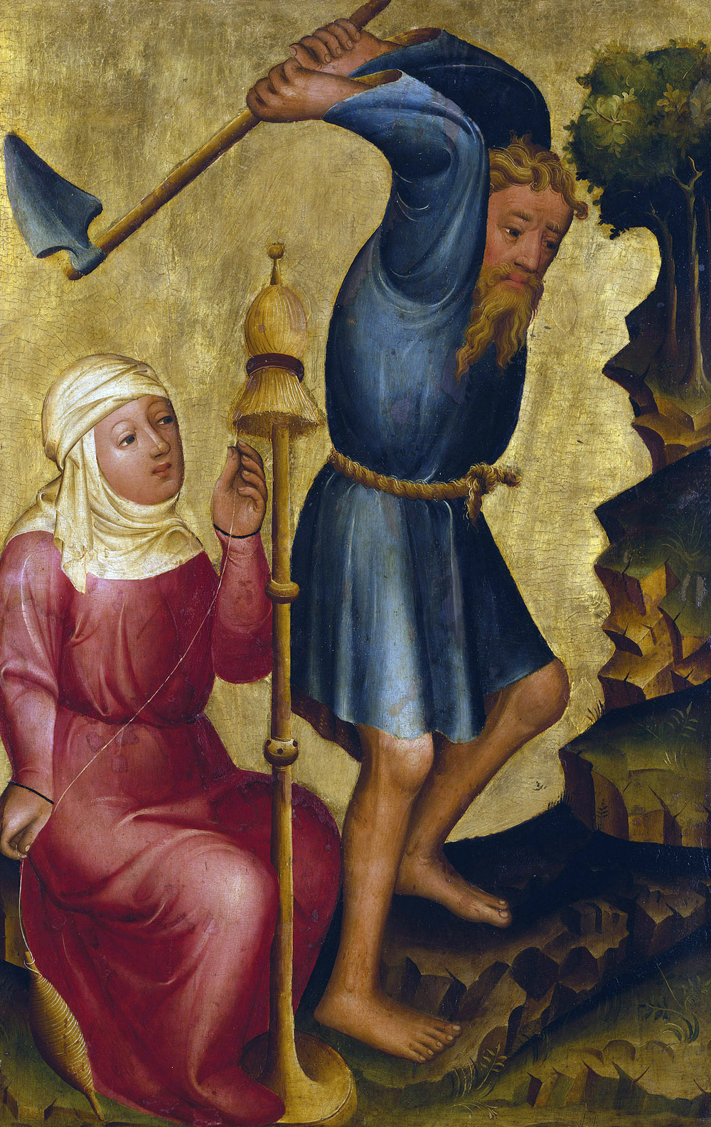 The labors of Adam and Eve, from the Grabow Altarpiece, by Master Bertram of Minden, c. 1381. Kunsthalle Hamburg, Germany. 