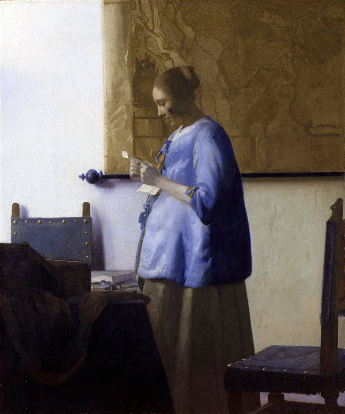 Woman in Blue Reading a Letter, by Jan Vermeer, c. 1662–1665. Rijksmuseum, Amsterdam, Netherlands.