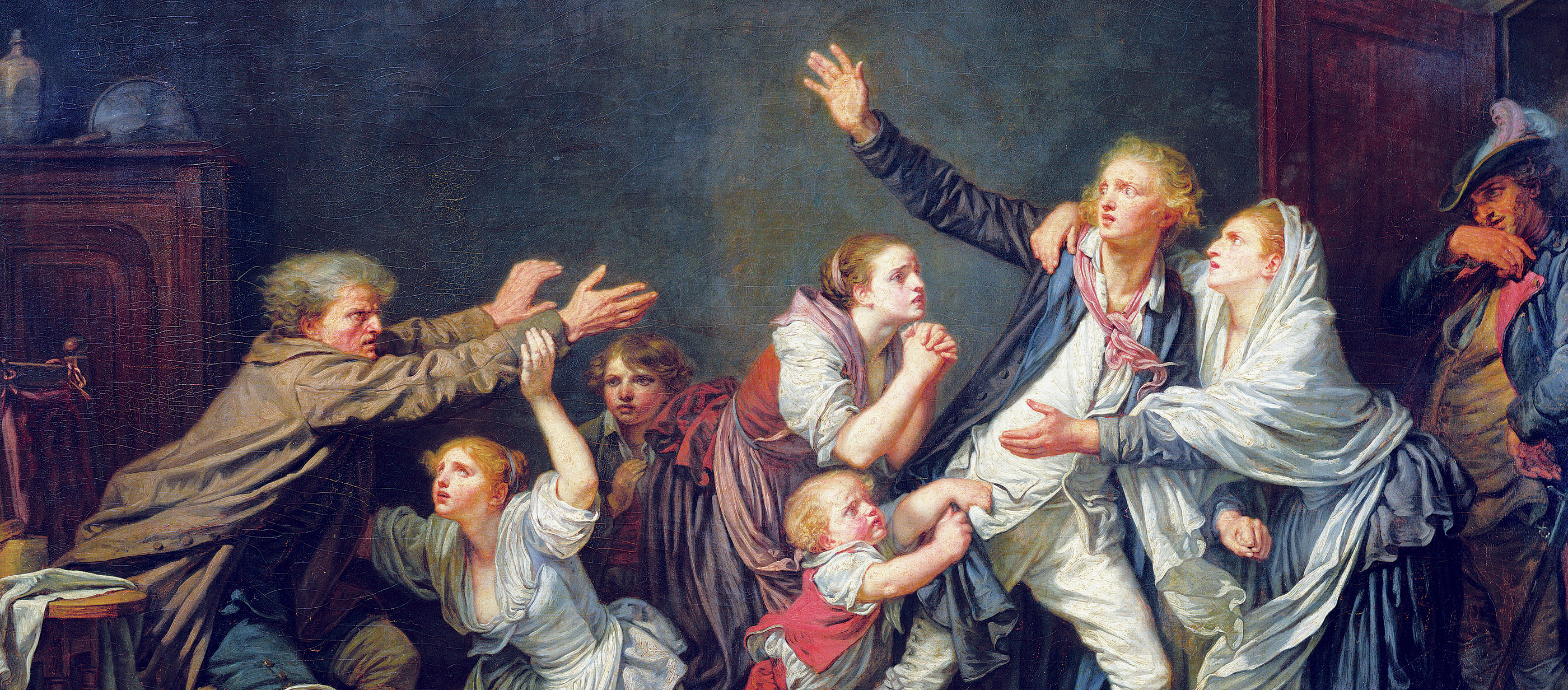 "The Father’s Curse: The Ungrateful Son" Eighteenth-century painting showing a father's curse upon his son.