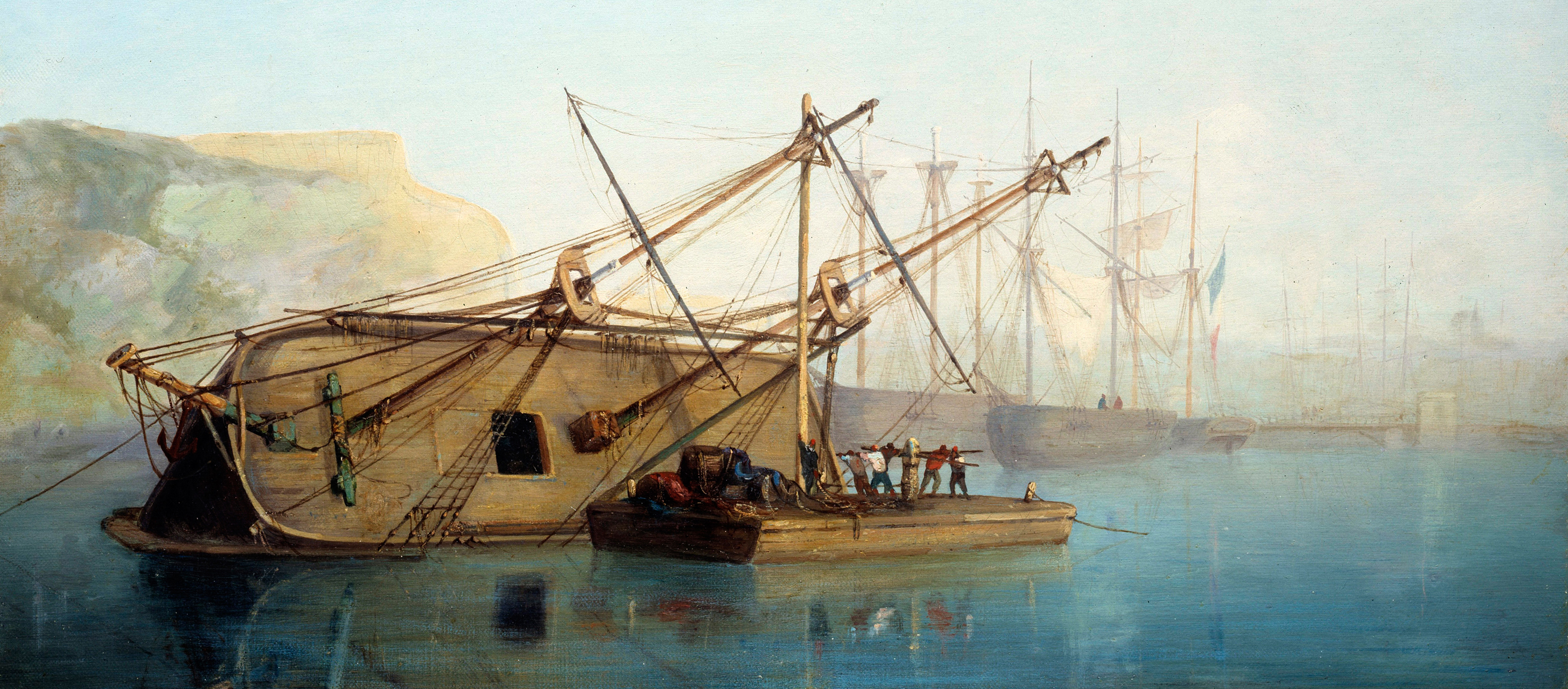 Ship on its side for repairs, by Auguste Aiguier, 1846.