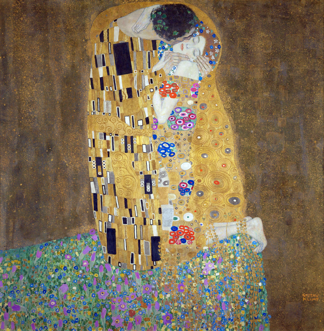 The Kiss, by Gustav Klimt, 1907–1908. Österreichische Galerie Belvedere, Vienna, Austria.