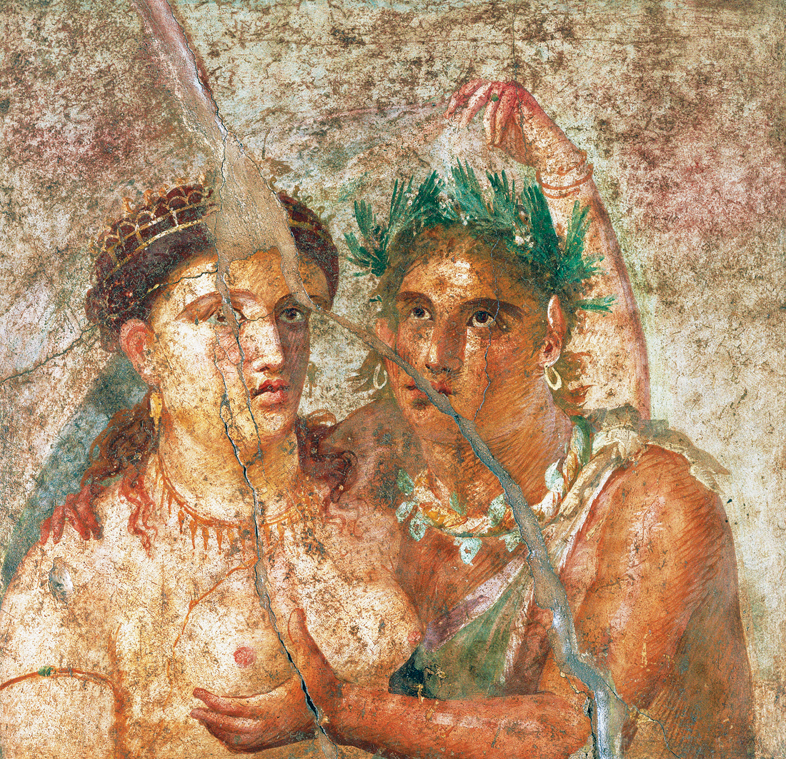 A satyr groping a woman, fresco from the Casa di Caecilius Jucundus, Pompeii. Naples National Archaeological Museum, Italy. 