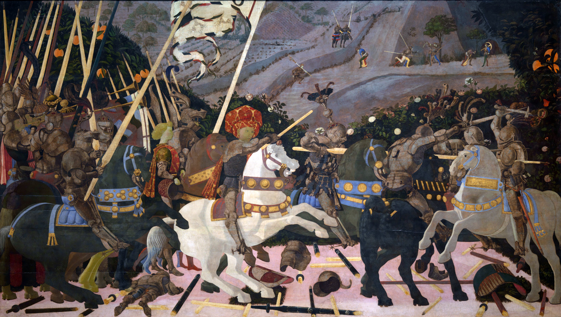 Niccolò Mauruzi da Tolentino at the Battle of San Romano, by Paolo Uccello, c. 1438. National Gallery, London. 