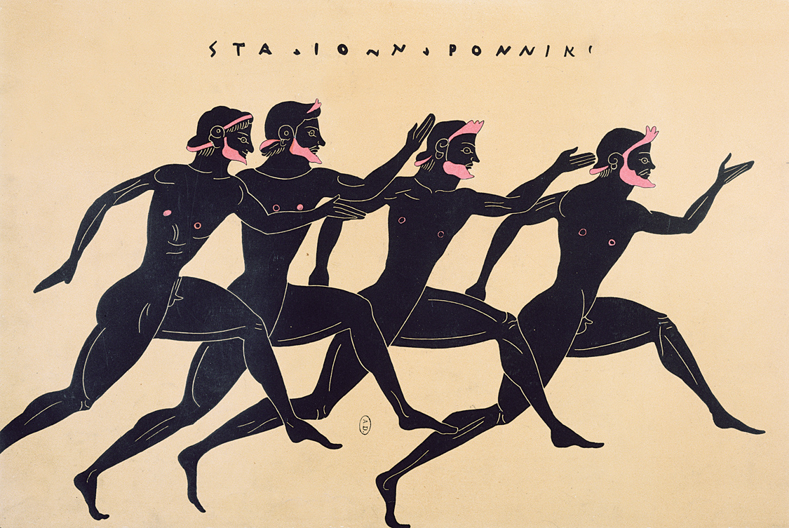 Athletes in a footrace, French lithograph after an ancient Greek vase, c. 1850. © Bibliotheque des Arts Decoratifs, Paris/Archives Charmet/The Bridgeman Art Library International. 