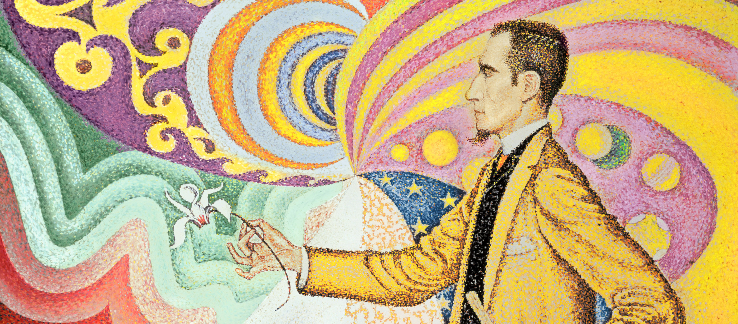 Opus 217. Against the Enamel of a Background Rhythmic with Beats and Angles, Tones and Tints, Portrait of Félix Fénéon in 1890, by Paul Signac, 1890. The Museum of Modern Art, New York, New York. 