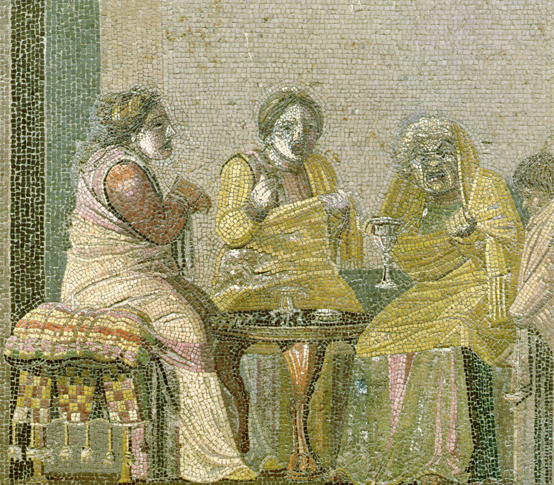 Magical consultation, mosaic from Villa di Cicerone, Pompeii, c.100 BC. Museo Archeologico Nazionale, Naples, Italy.