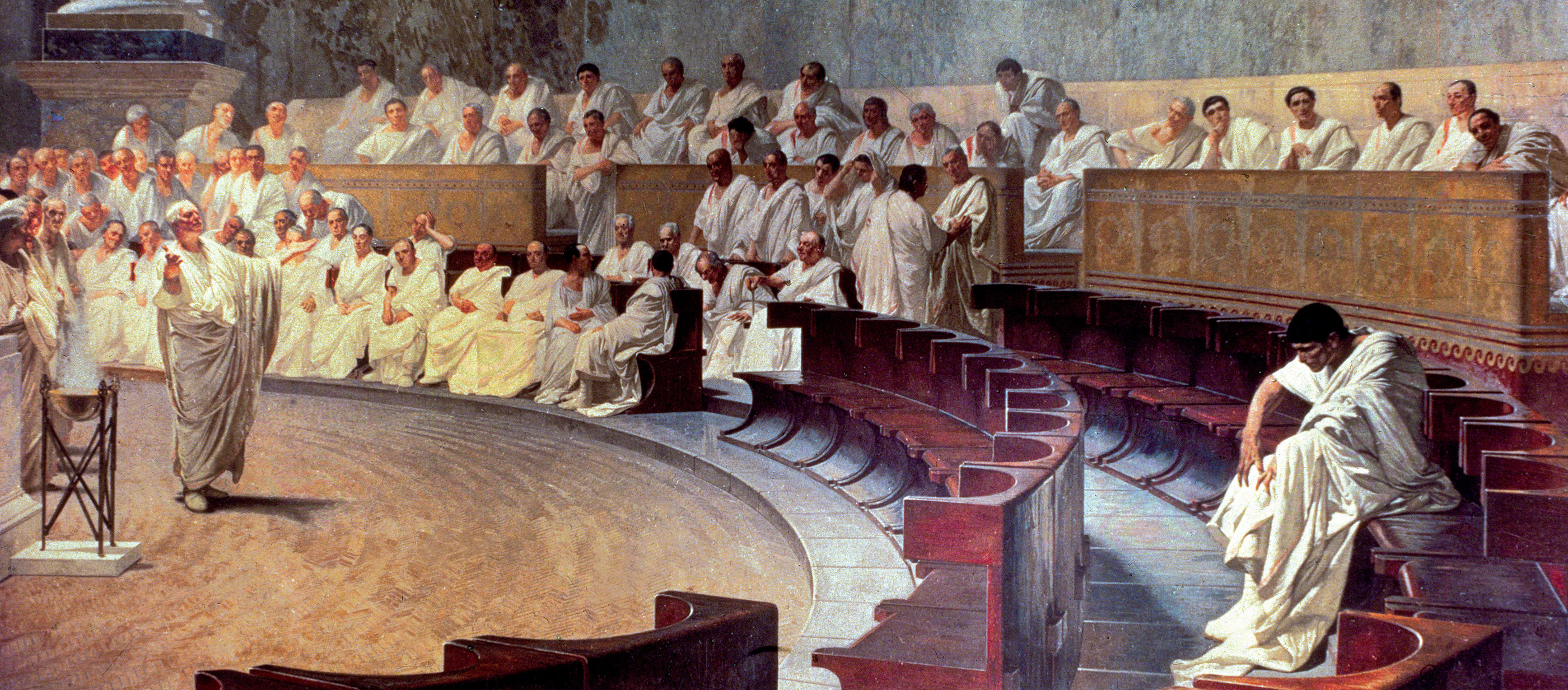 Painting of a denunciation in the ancient Roman senate.