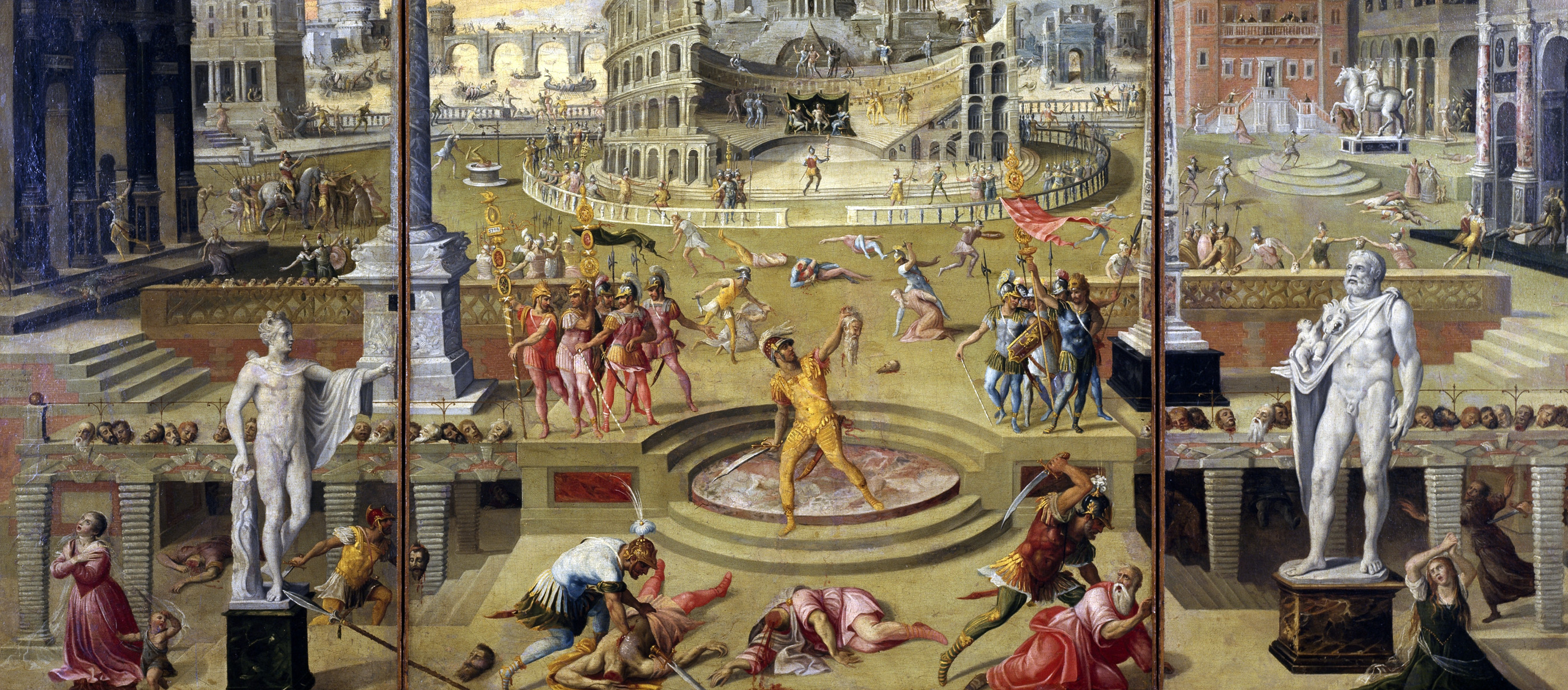 Massacre Under the Triumvirate Sixteenth-century painting showing the massacre of Protestants by Catholics.