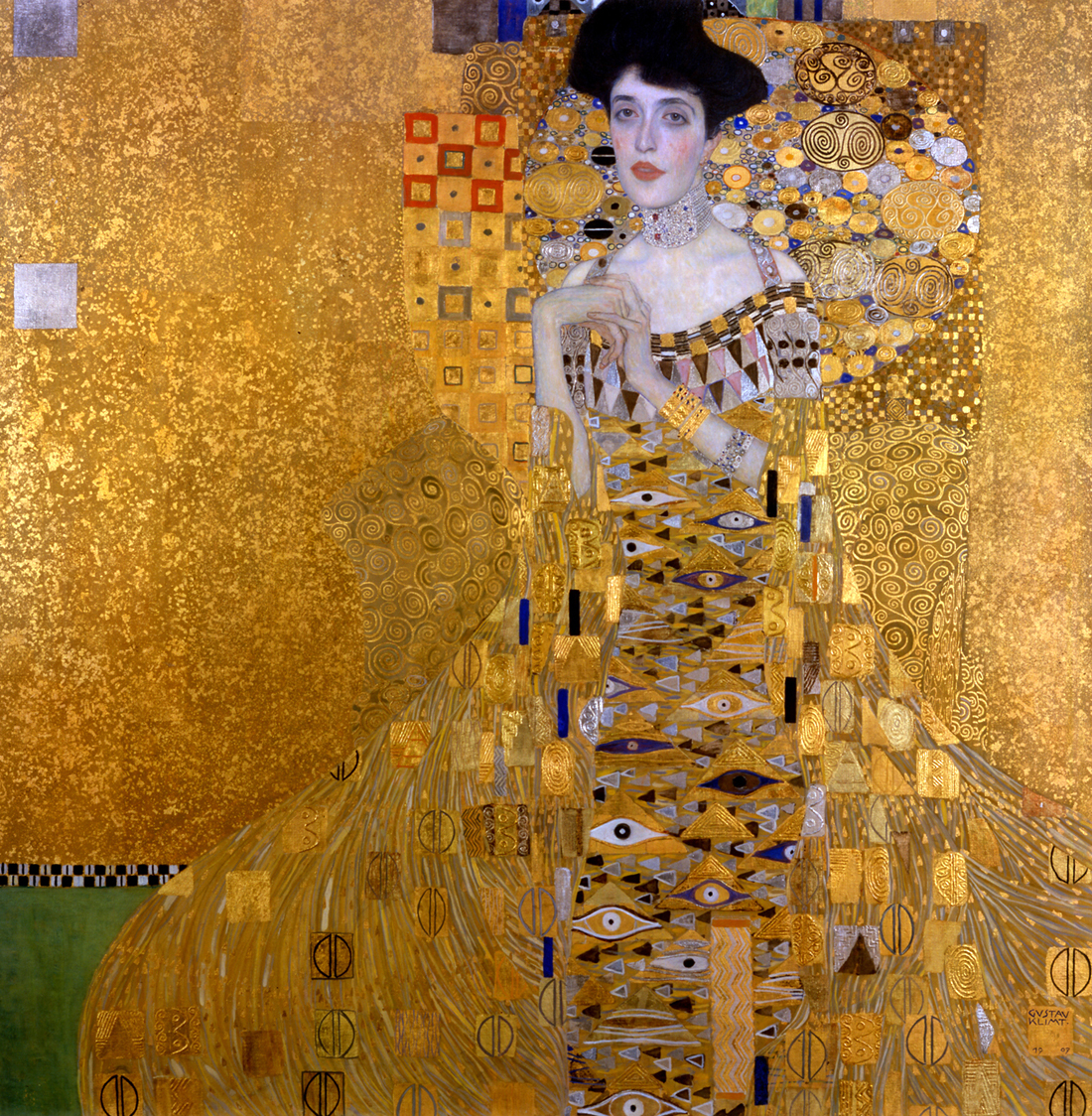 Mrs. Adele Bloch-Bauer, I, by Gustav Klimt, 1907. Neue Galerie, New York. 