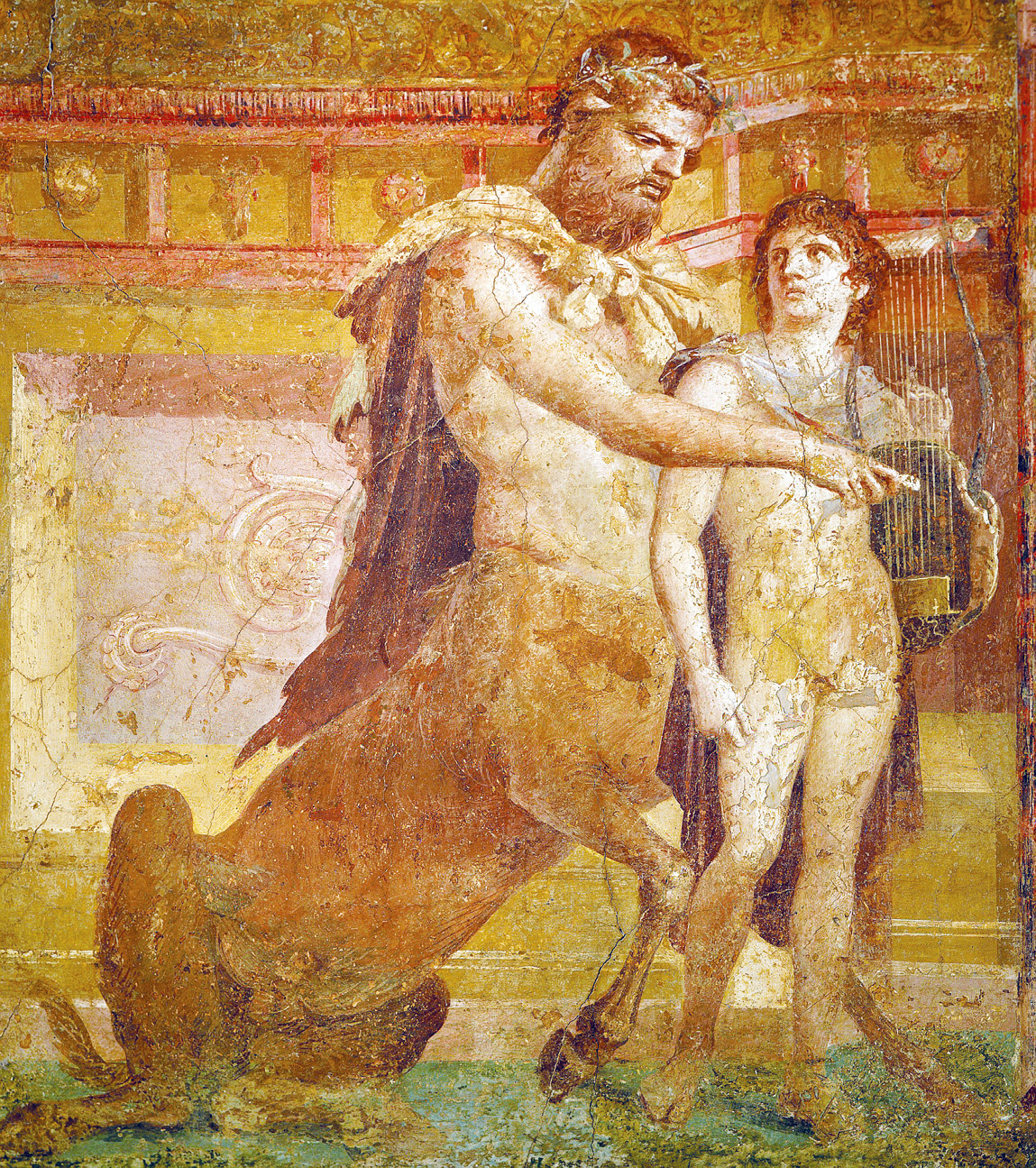 Chiron and Achilles depicted in a fresco in Herculaneum, Italy, first century. National Archaeological Museum, Naples, Italy.