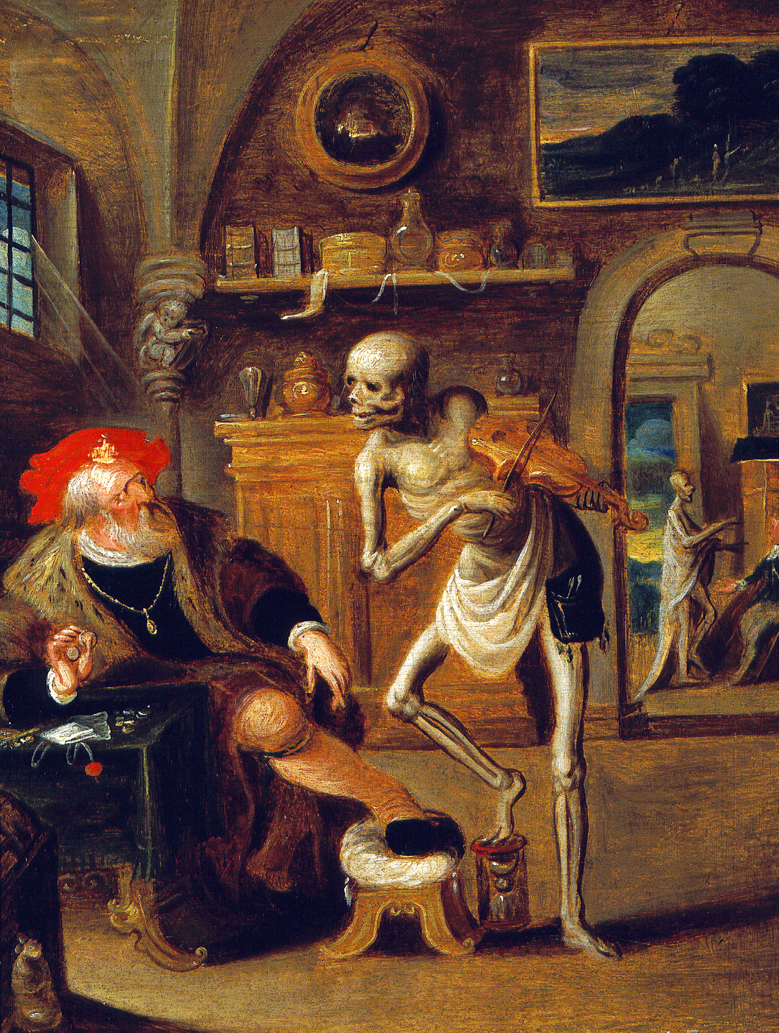 The Miser Haunted by Death Playing Violin, by Frans Francken II (1581–1642). Wellcome Library, London. 