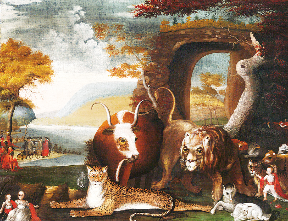 The Peaceable Kingdom and Penn’s Treaty, by Edward Hicks, 1829–1830. Yale University Art Gallery, Bequest of Robert W. Carle, B.A. 1897. 