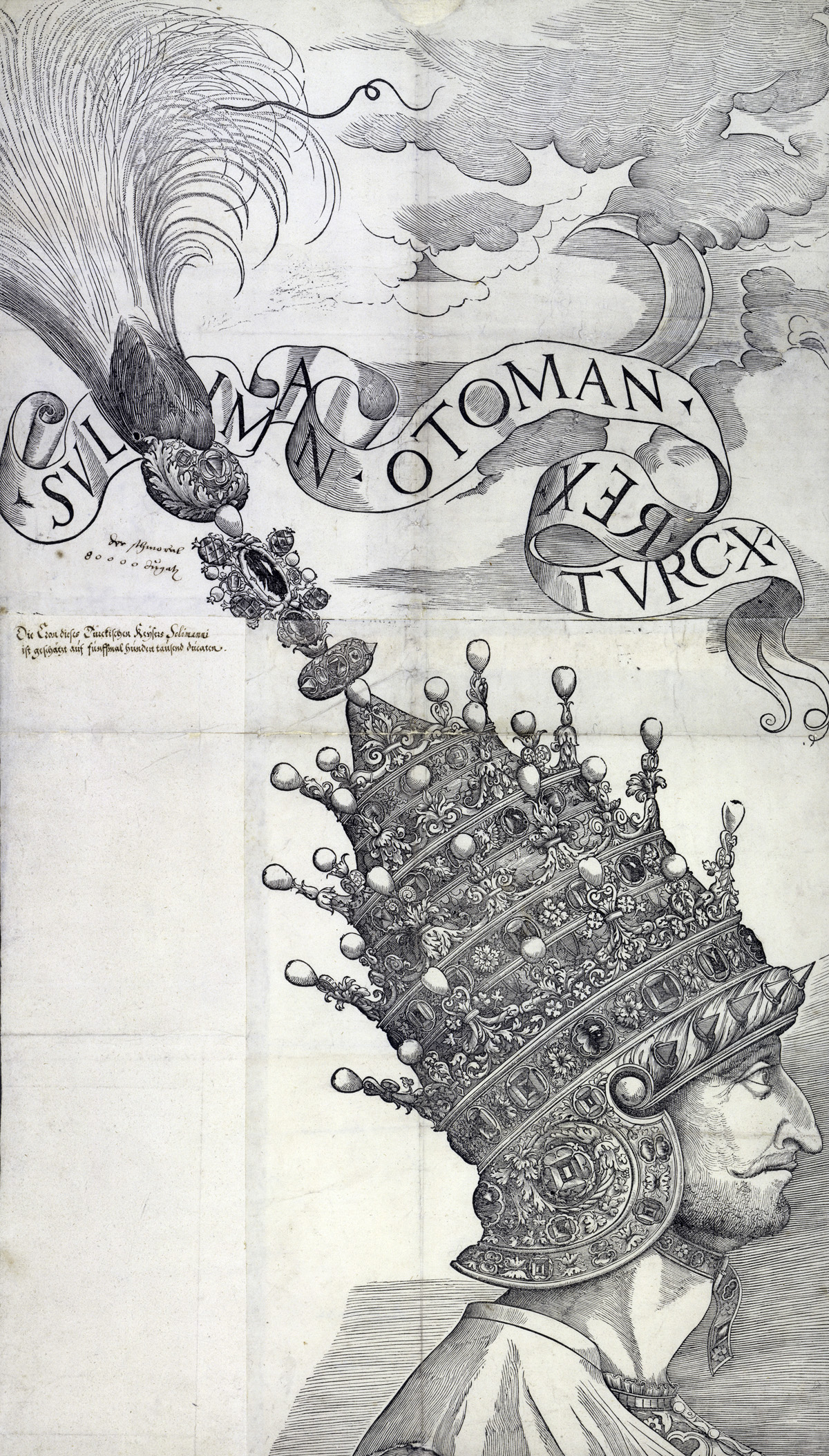 Süleyman I wearing a jewel-studded helmet, c. 1532.