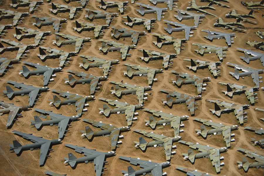 "B-52 Boneyard, Tucson, AZ" by Alex MacLean Color photograph of unused B-52 bombers.