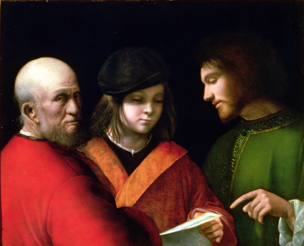 Renissance painting of a young man, a middle aged man, and an old man.