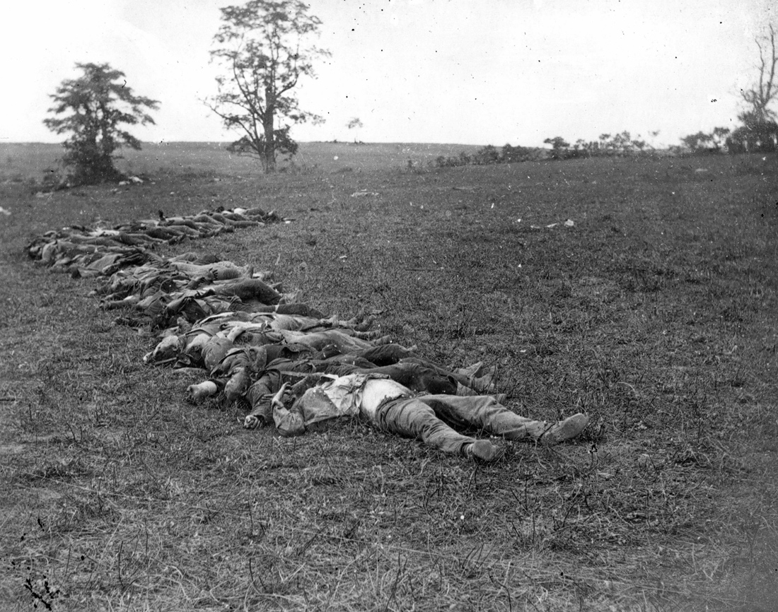 Bodies of Confederate dead gathered for burial after the Battle of Antietam, Sharpsburg, Maryland, 1862. Photograph by Alexander Gardner. United States Library of Congress Prints and Photographs Division Washington, D.C.