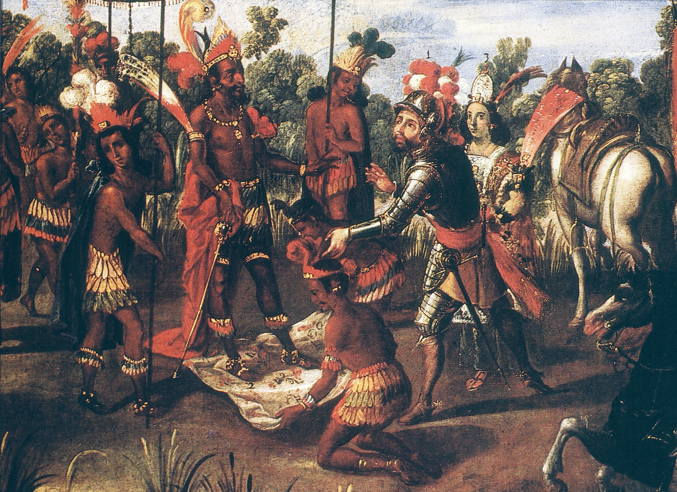 The Meeting of Cortés and Montezuma (detail), from the Conquest of Mexico series, seventeenth century. Jay I. Kislak Collection, Rare Book and Special Collections Division, United States Library of Congress. 