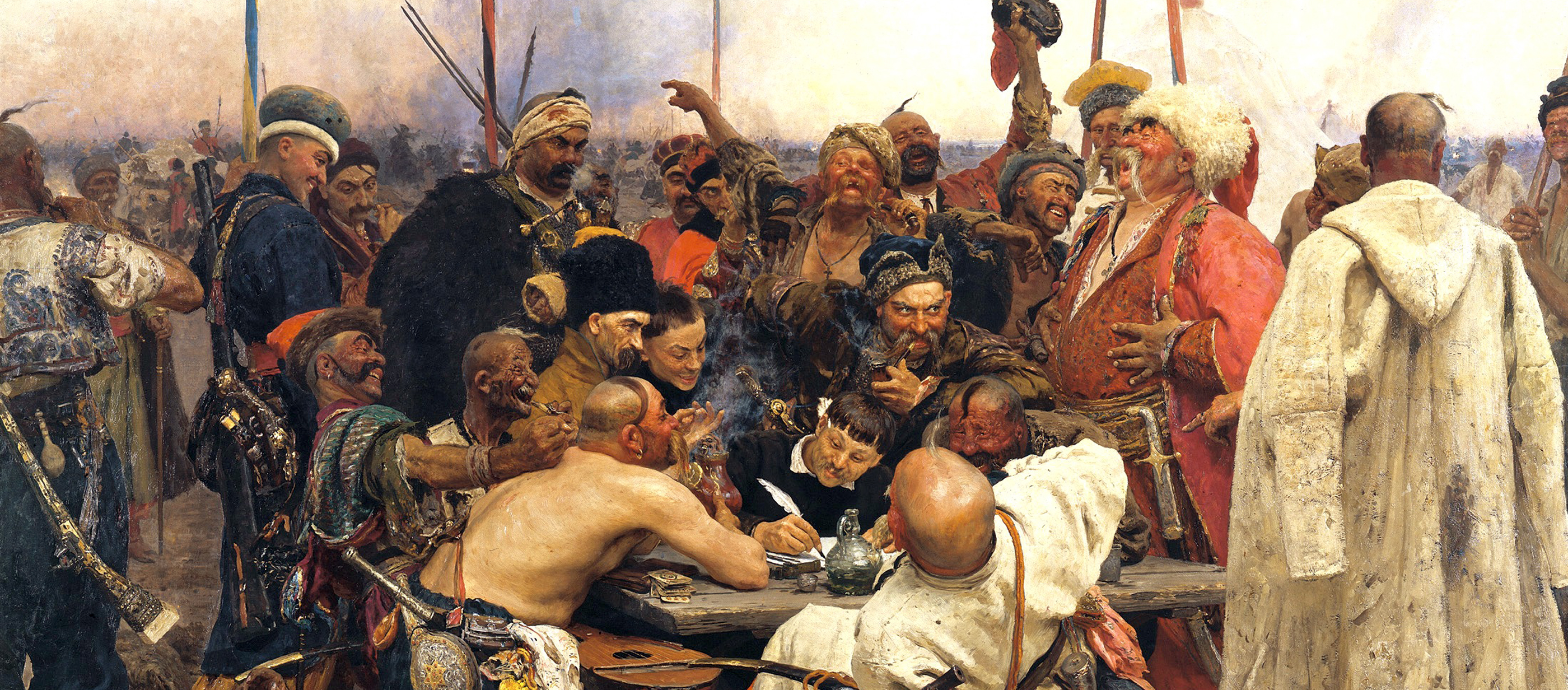 The Zaparozhye Cossacks Writing a Mocking Letter to the Turkish Sultan, by Ilya Repin, c. 1880.