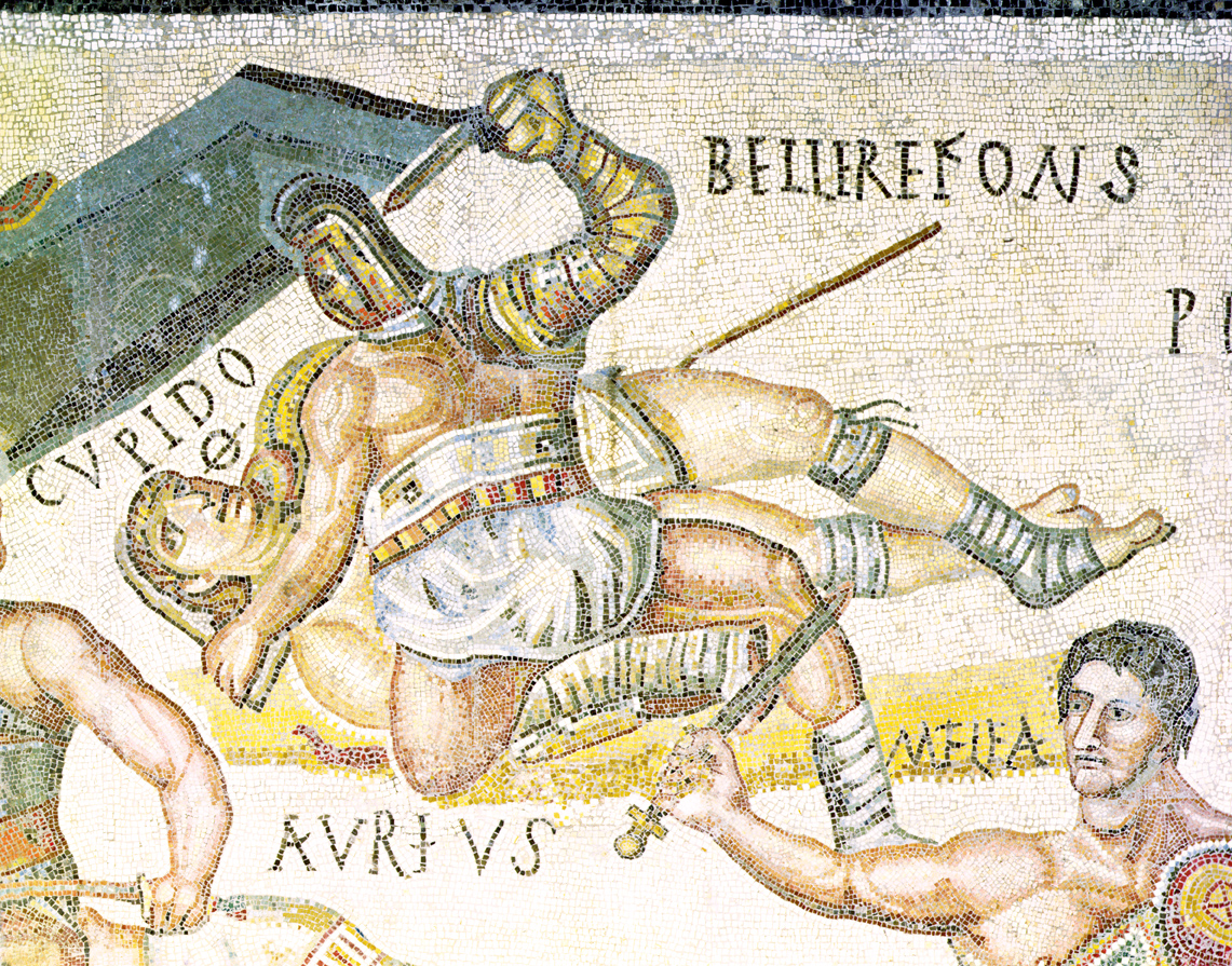 Match between gladiators, Roman mosaic, c. 325. © Galleria Borghese, Rome. Alinari, The Bridgeman Art Library International.