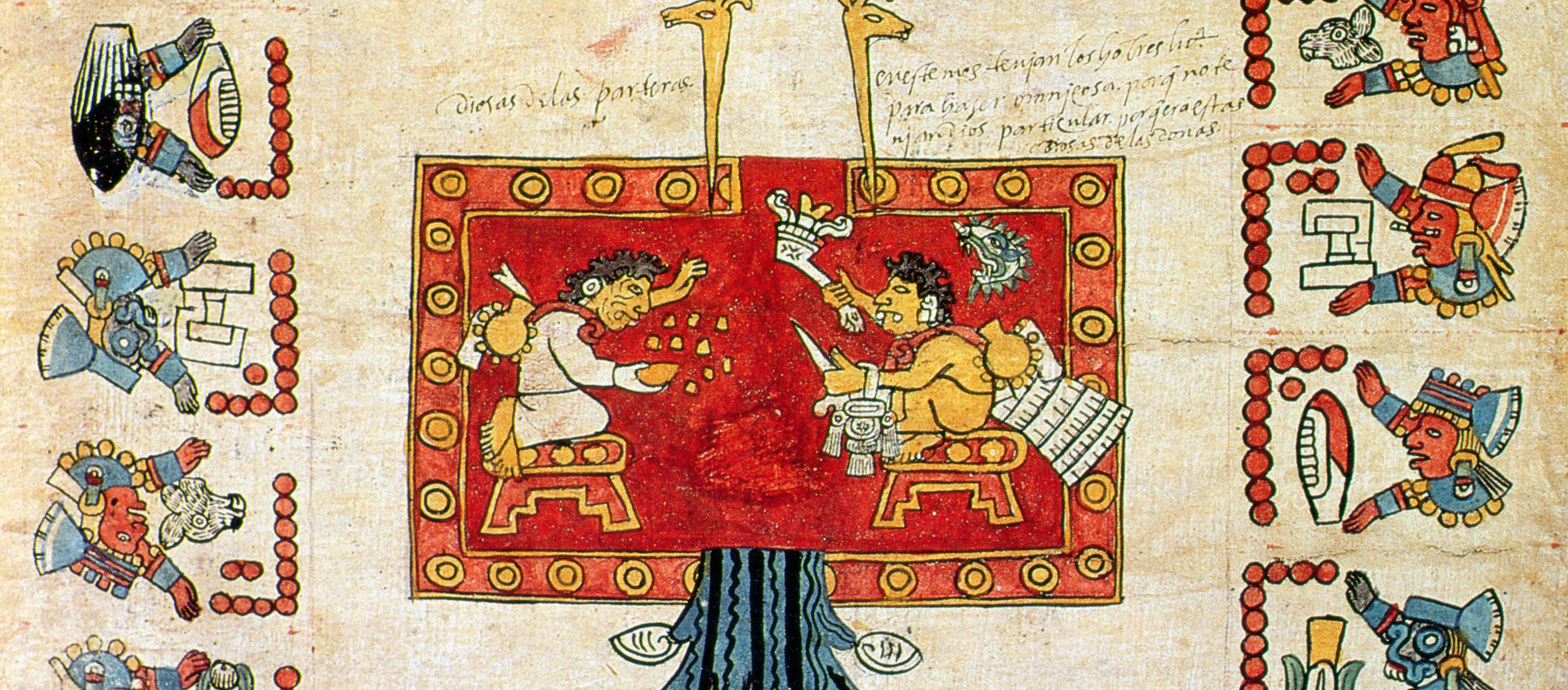 Codex showing the invention of the Aztec calendar.