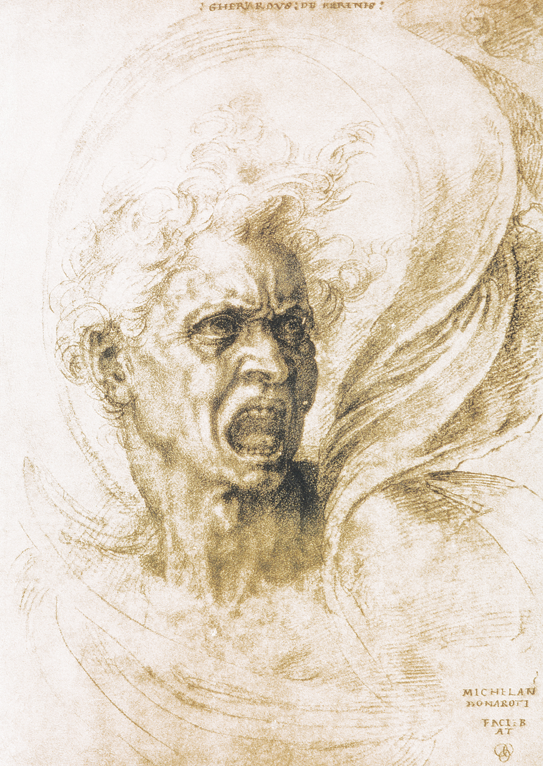 . The Damned Soul or Fury, by Michelangelo Buonarroti, c. 1525. Uffizi Gallery, Florence, Italy. 