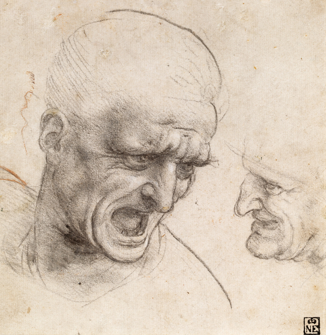 Study of Two Warriors' Heads for the Battle of Anghiari, by Leonardo da Vinci, c. 1504. Museum of Fine Arts, Budapest, Hungary. 