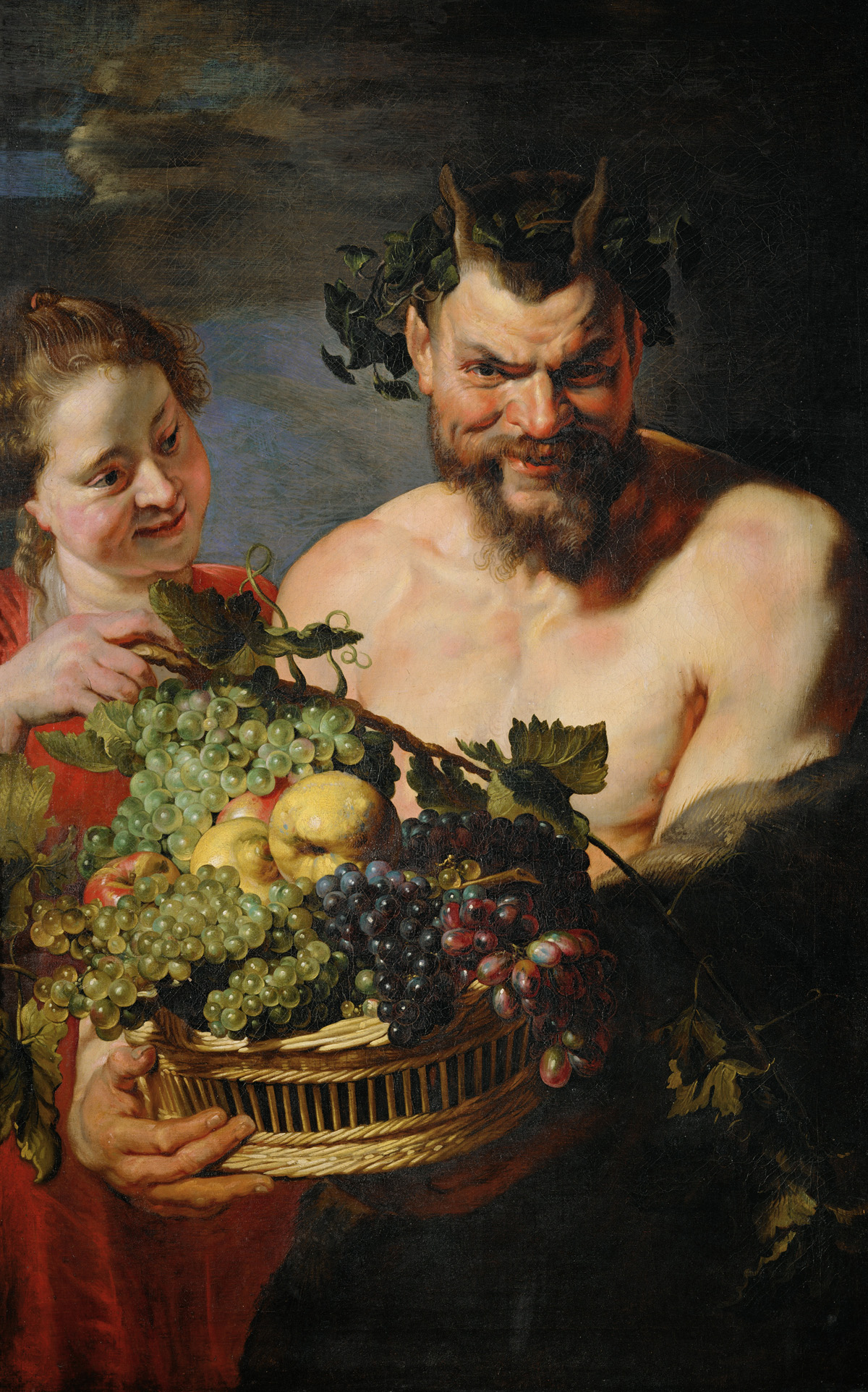 Satyr and Maid with Fruit Basket, by Peter Paul Rubens, c. 1615. Residenzgalerie, Salzburg, Austria. 