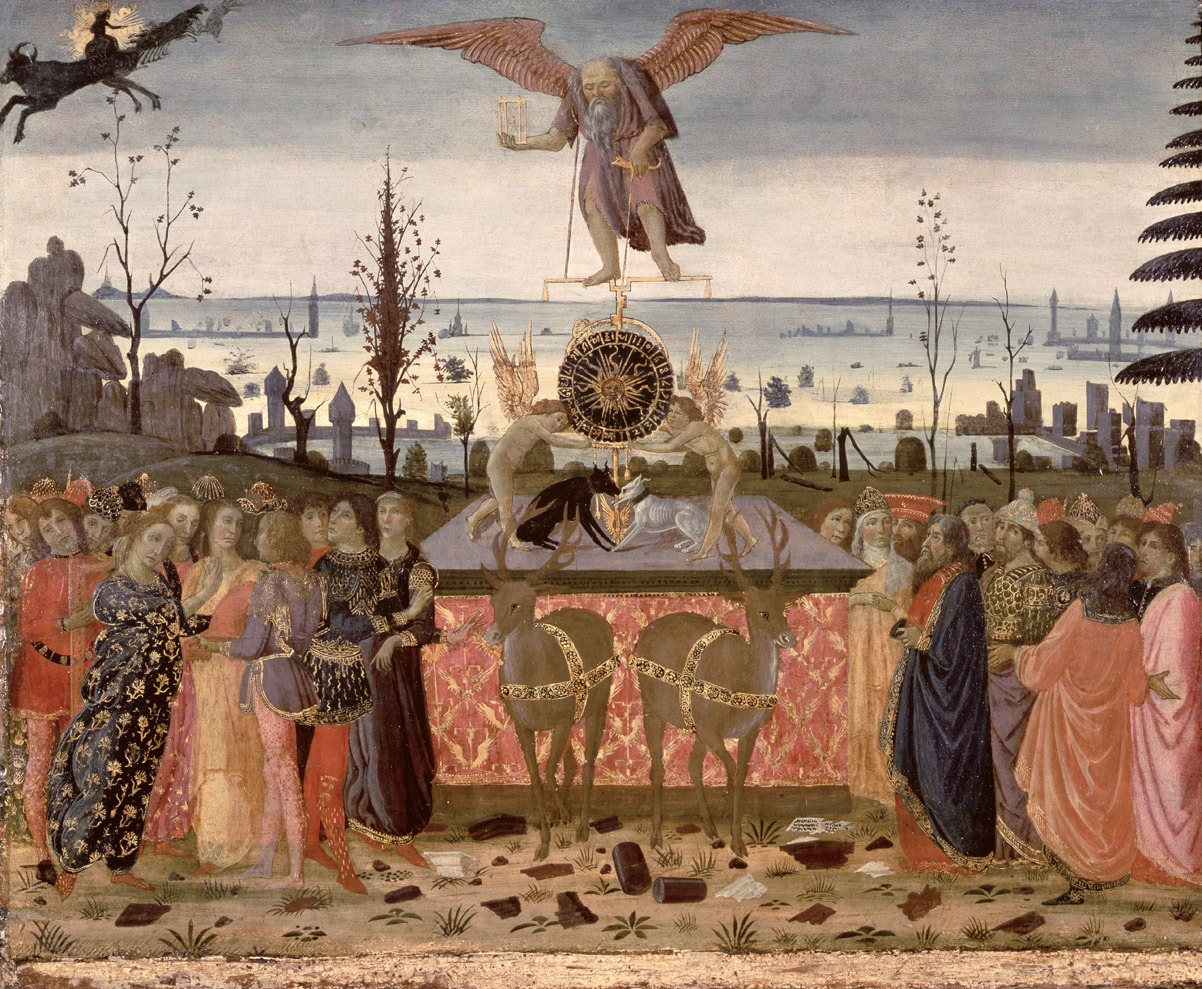 "The Triumph of Time" Renaissance painting of noble men and women with Father Time.