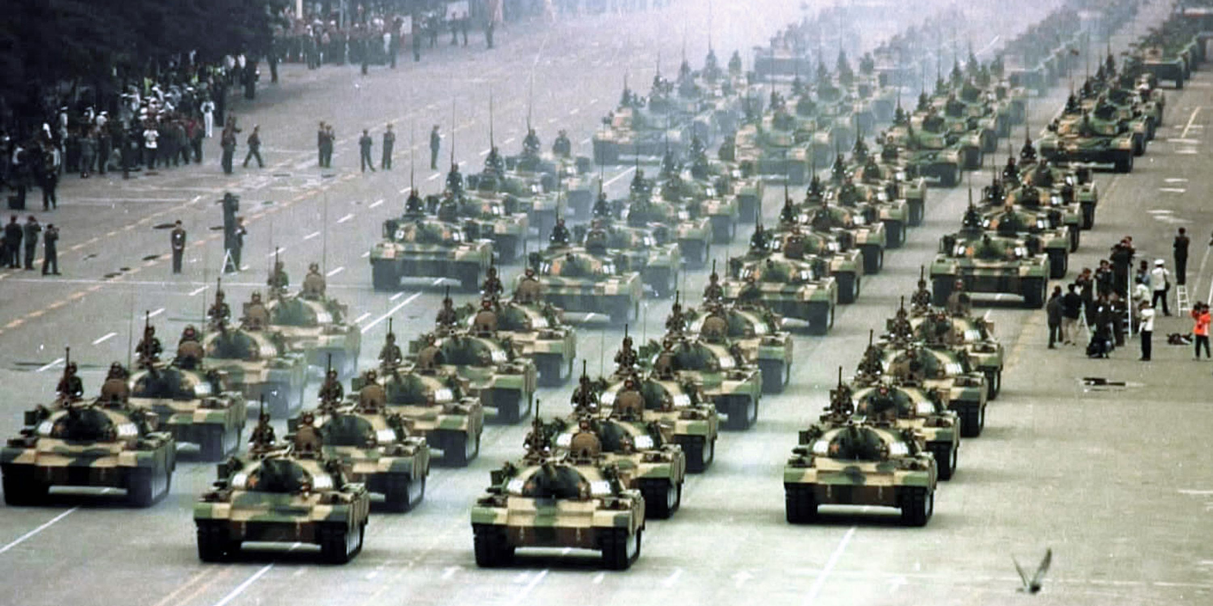 Tank formation, Tiananmen Square, Beijing, 1999. © Sovfoto / UIG / Bridgeman Images.